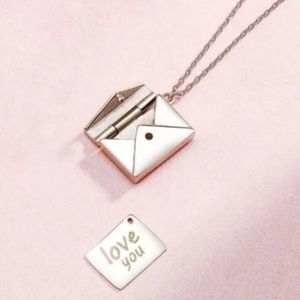 S925 silver plated envelope pendant necklace with message inside LOVE YOU